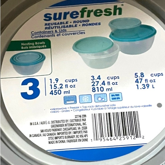 SureFresh 3 Pk Reusable Round Food Storage Nesting Bowl Containers & Lid Set NWT - Picture 7 of 7